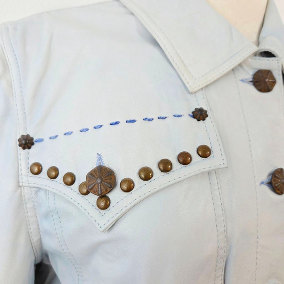 Double D Ranch light blue leather moto jacket studded distressed size large - Picture 4 of 10